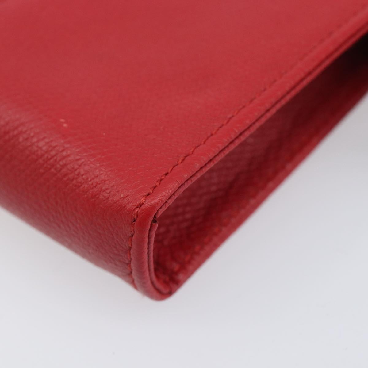 CHANEL Pouch Leather Red Gold Tone CC Auth 207567A
