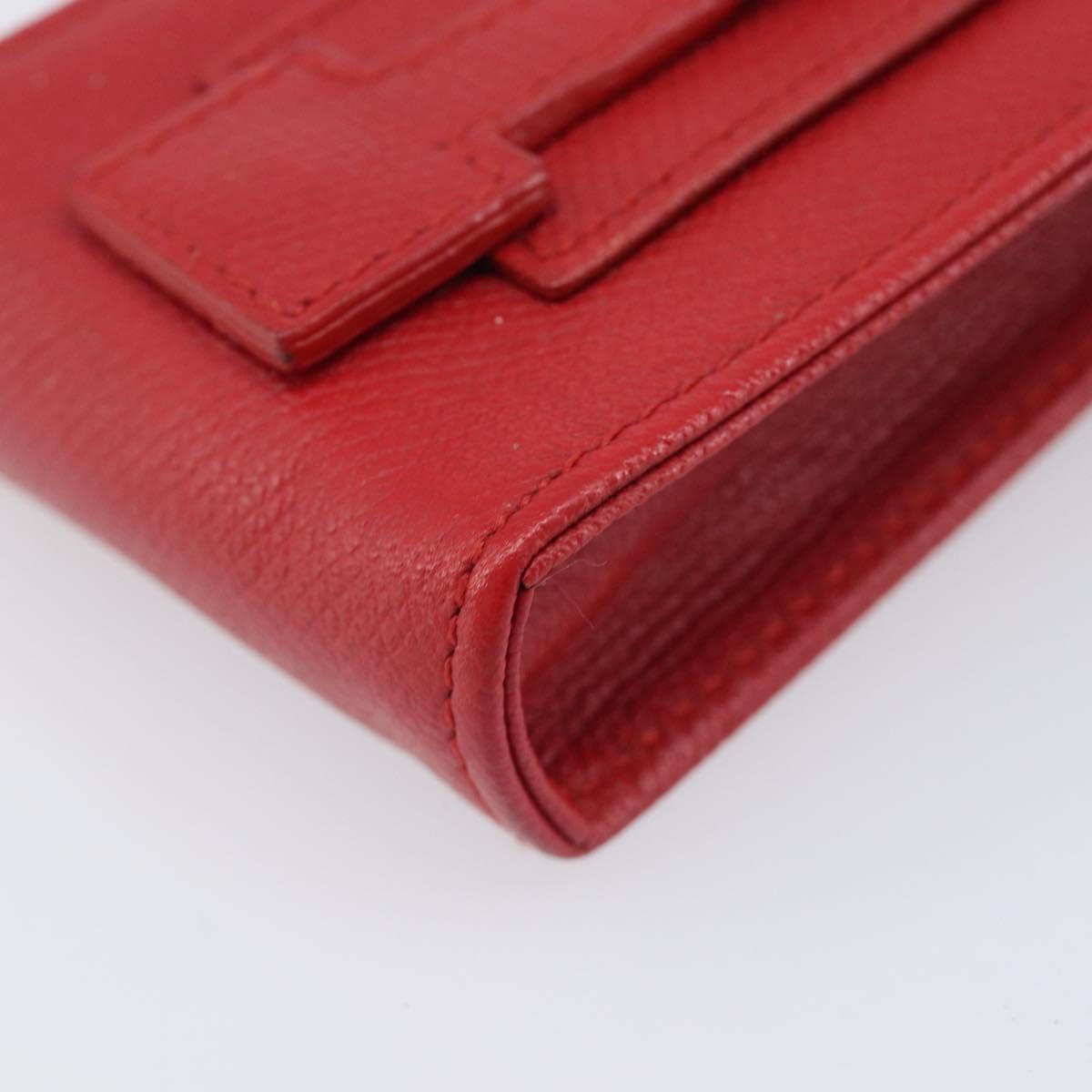 CHANEL Pouch Leather Red Gold Tone CC Auth 207567A
