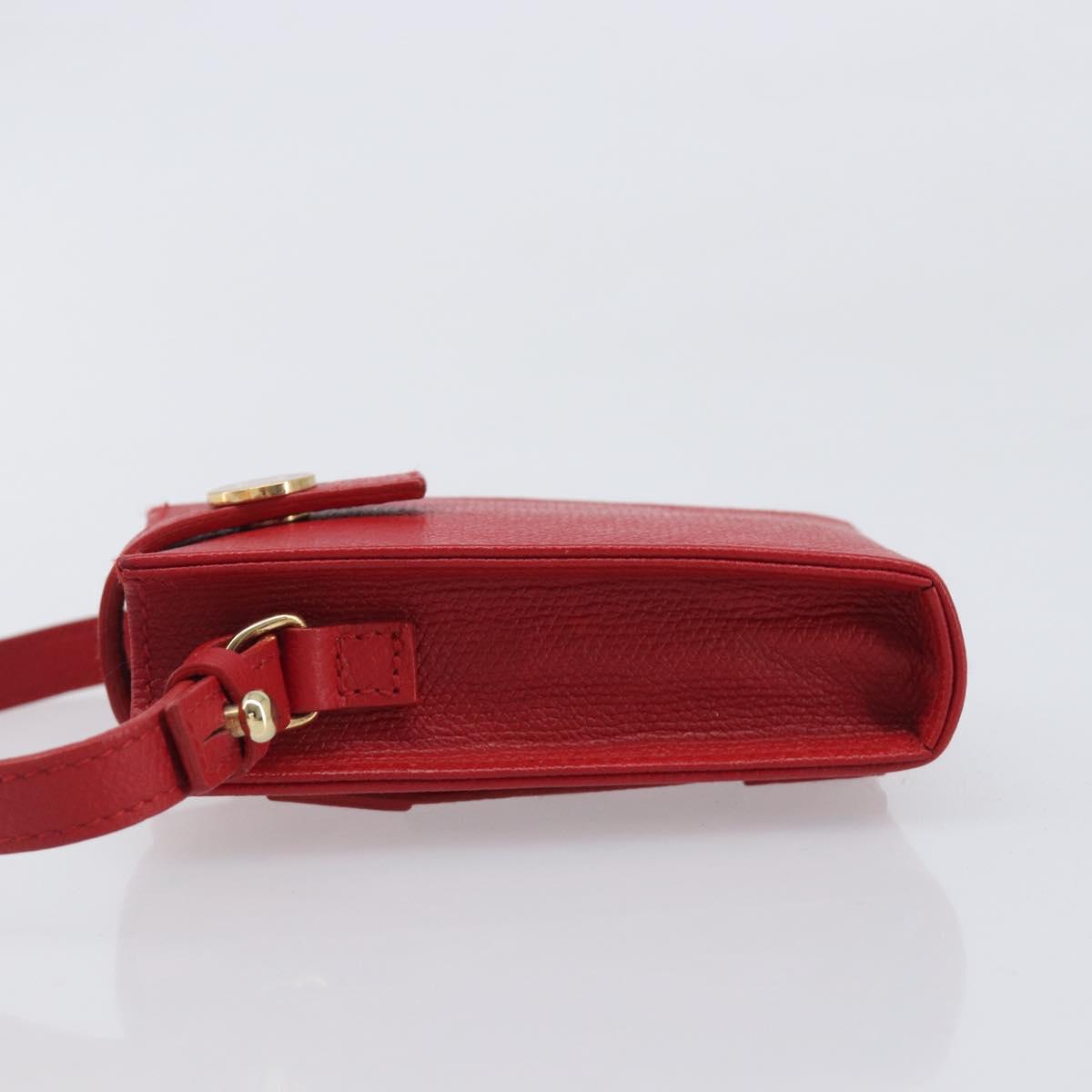 CHANEL Pouch Leather Red Gold Tone CC Auth 207567A