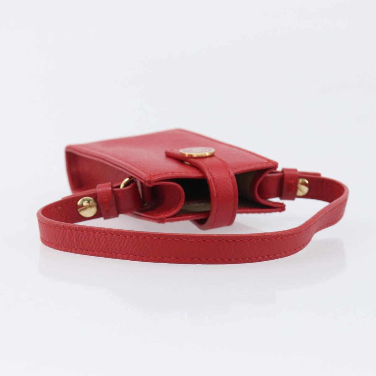 CHANEL Pouch Leather Red Gold Tone CC Auth 207567A