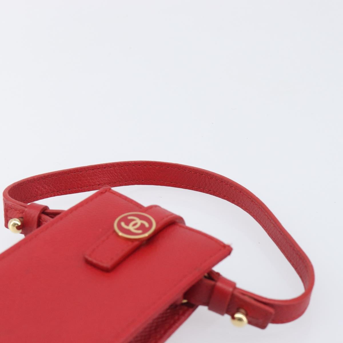 CHANEL Pouch Leather Red Gold Tone CC Auth 207567A