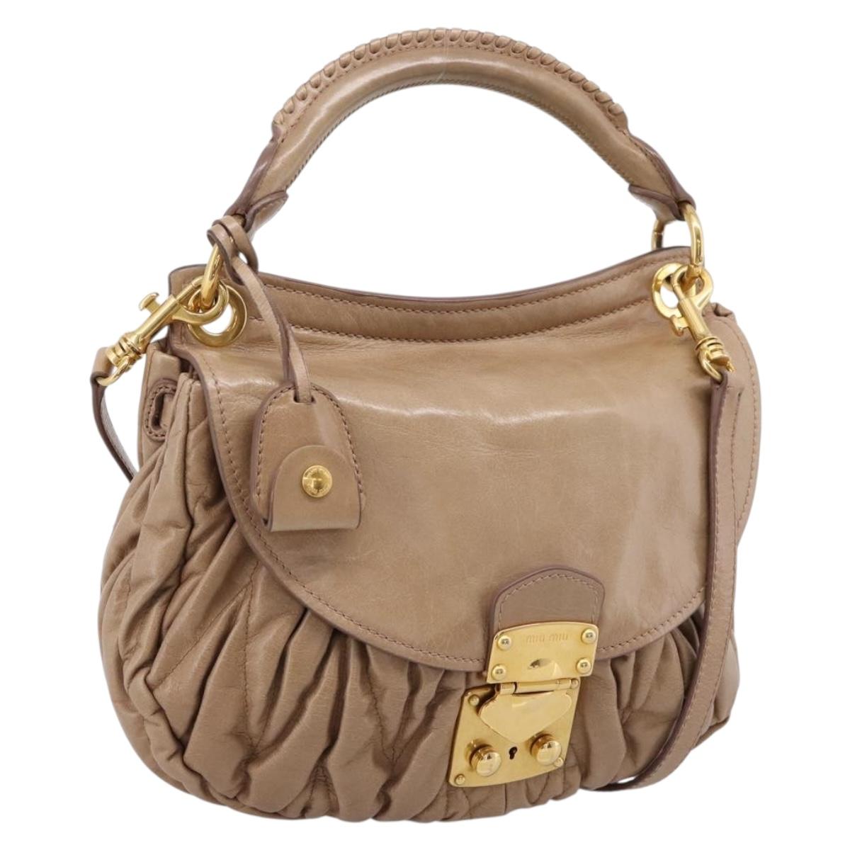 Miu Miu Vitellolux Matelasse Hand Bag Leather 2way Pink Gold Tone Auth 207573V