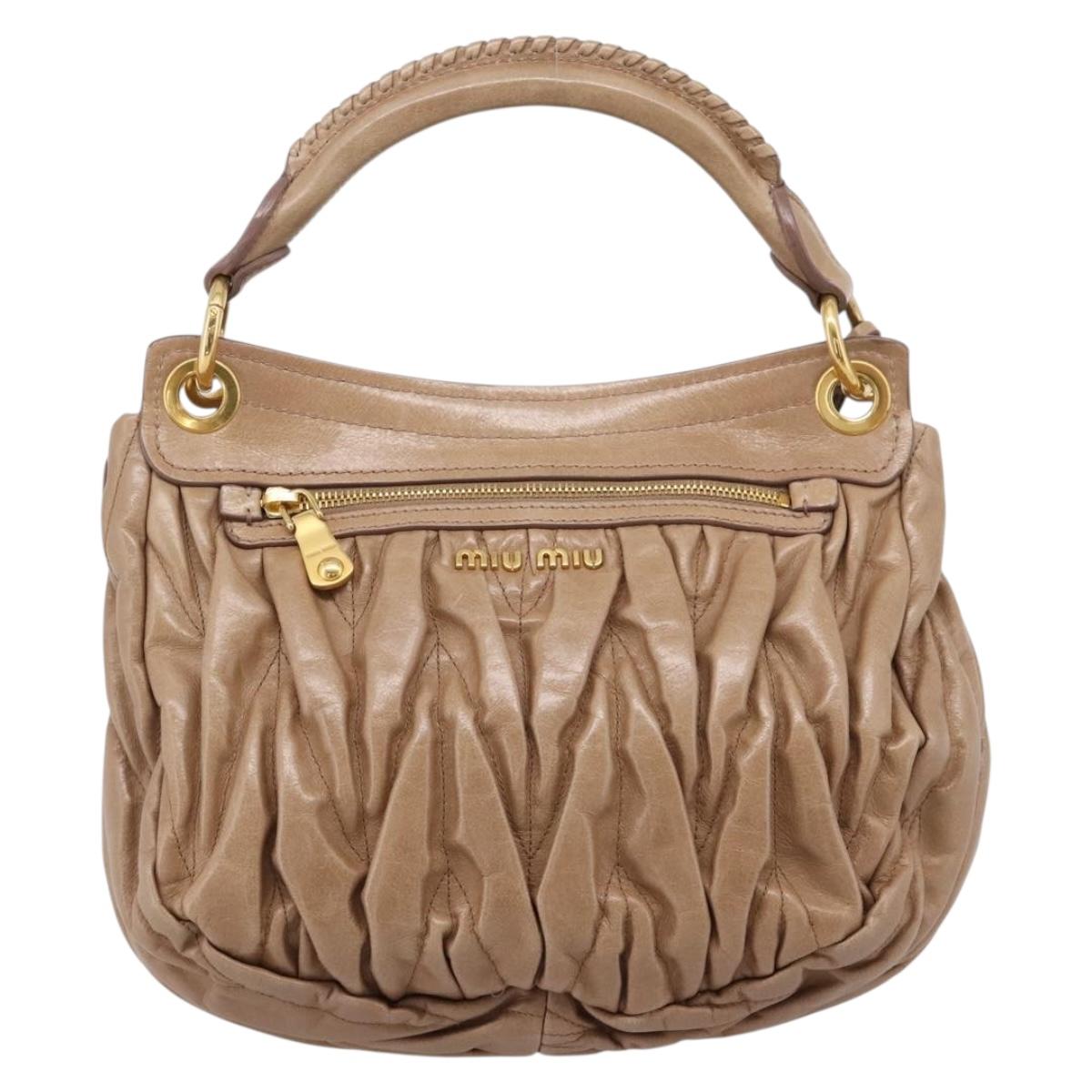 Miu Miu Vitellolux Matelasse Hand Bag Leather 2way Pink Gold Tone Auth 207573V