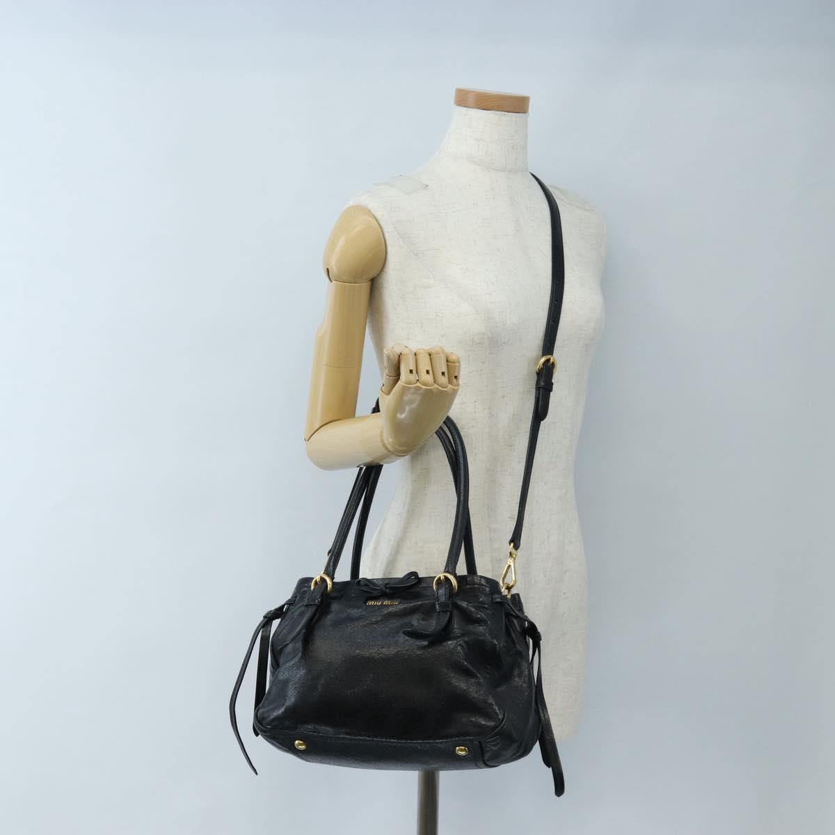 Miu Miu Tote Bag Vitellolux 2way Black Gold Auth 207580V