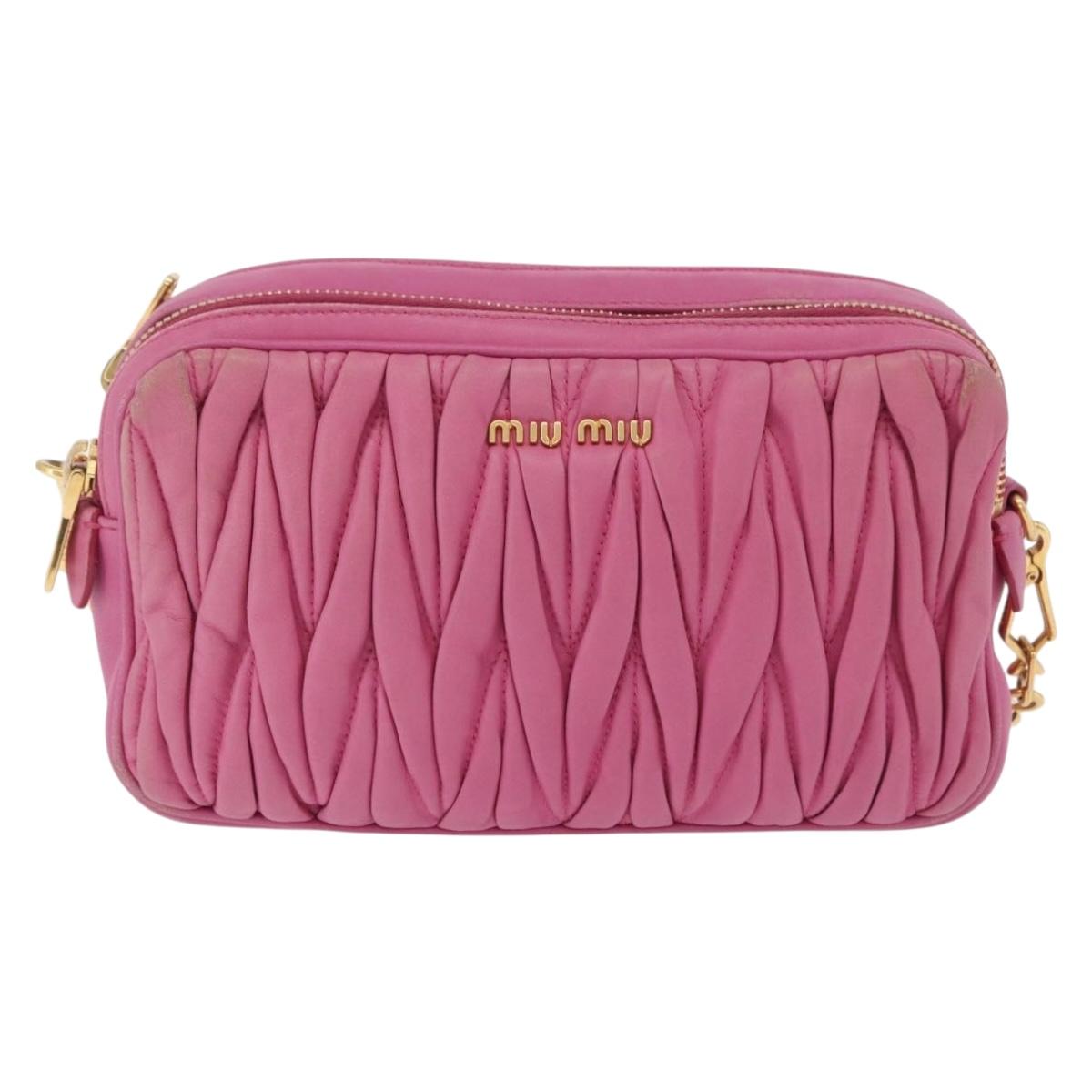Miu Miu Matelasse Shoulder Bag Leather Pink Gold Tone Auth 207581V
