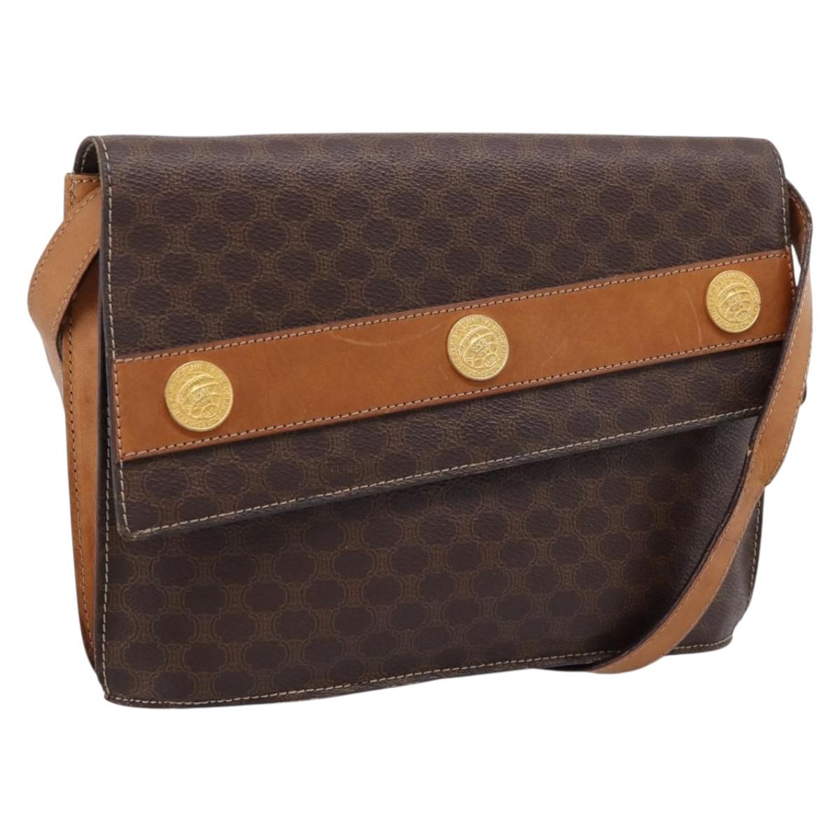 CELINE Macadam Medallion Shoulder Bag PVC Brown Gold Tone Auth 207584