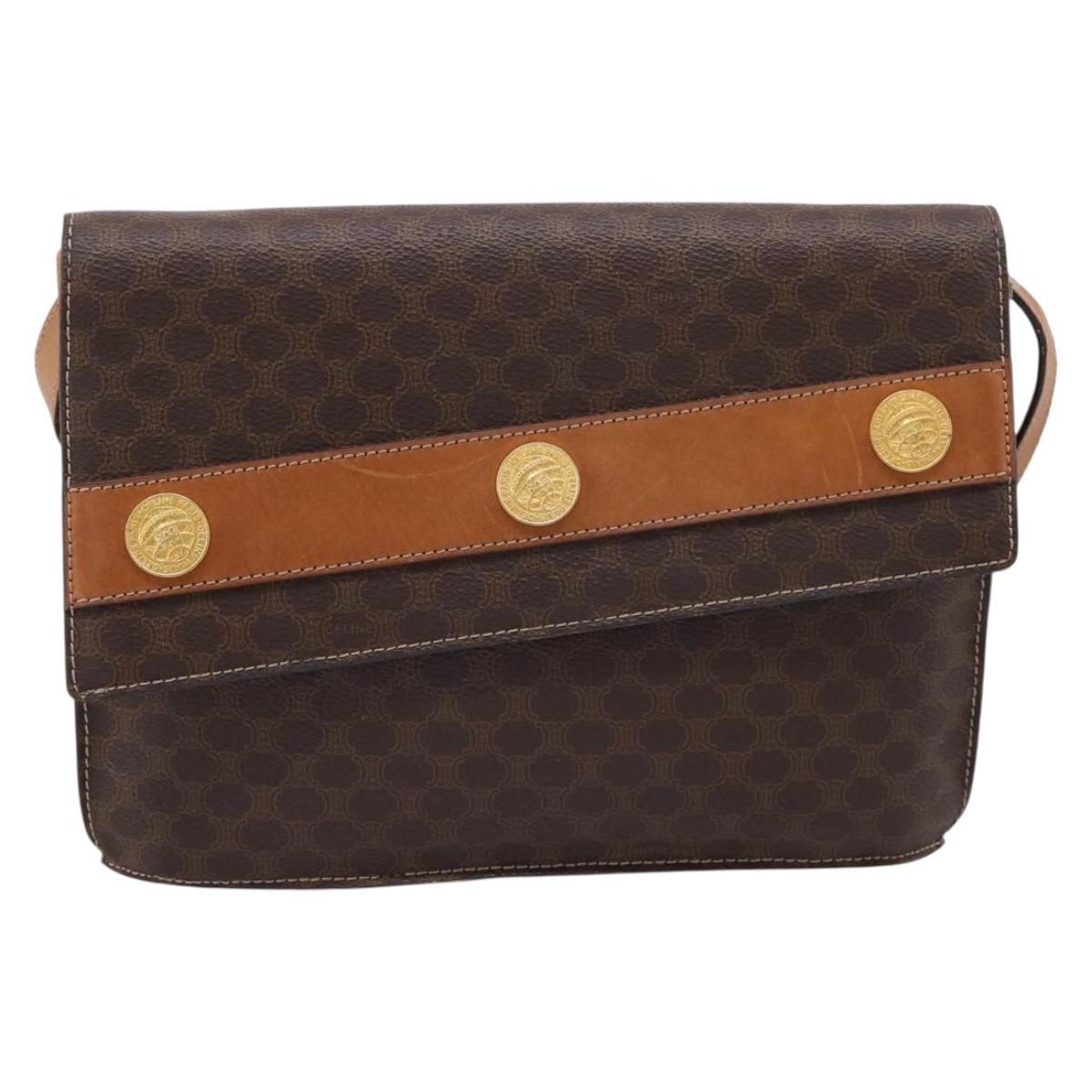 CELINE Macadam Medallion Shoulder Bag PVC Brown Gold Tone Auth 207584
