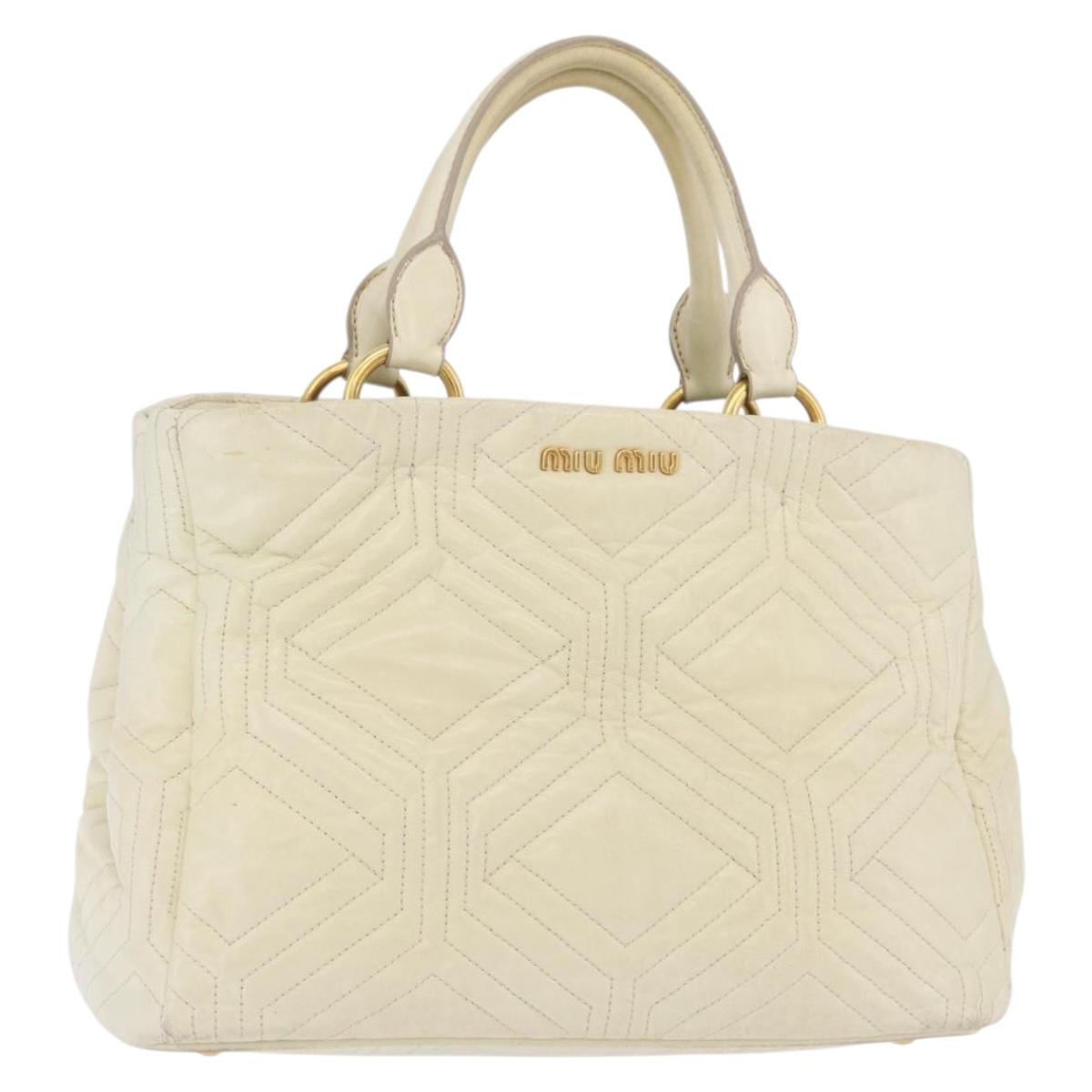Miu Miu Hand Bag Leather Ivory Gold Tone Auth 207589A