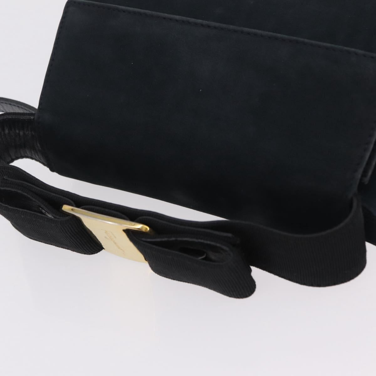 Salvatore Ferragamo Vala Shoulder Bag Suede Navy Gold Tone Auth 207593