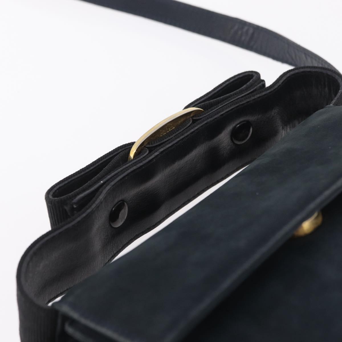 Salvatore Ferragamo Vala Shoulder Bag Suede Navy Gold Tone Auth 207593
