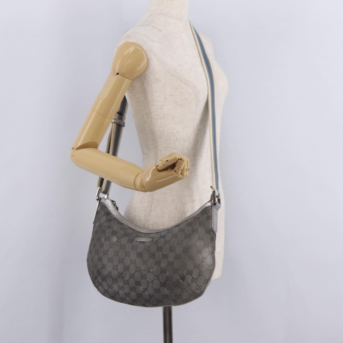 GUCCI GG Canvas Shoulder Bag Silver 181092 Auth 207594
