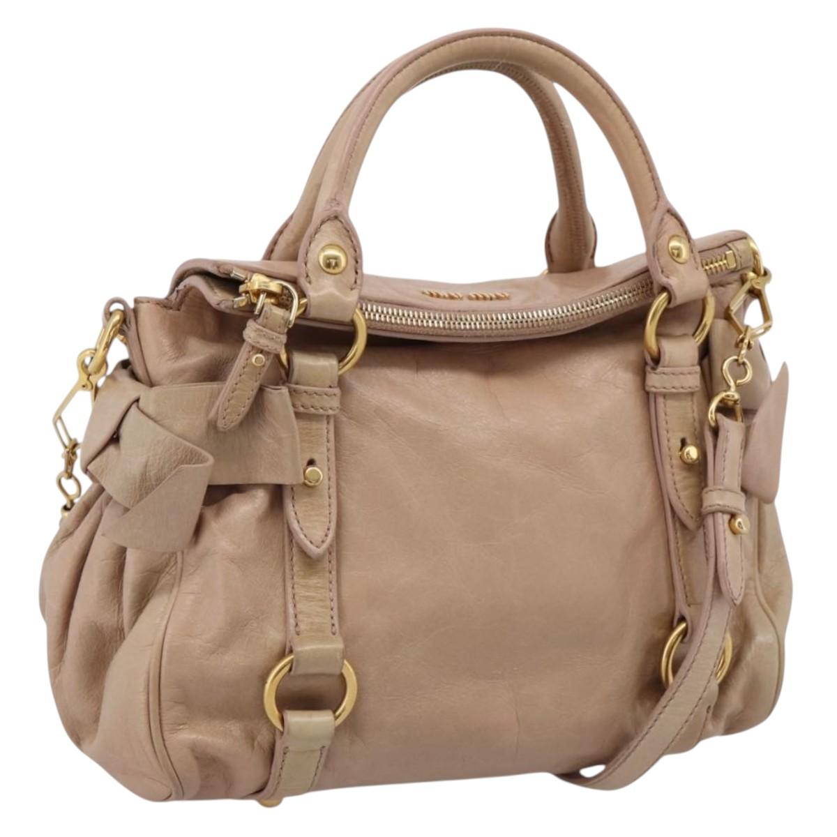 Miu Miu Vitellolux Hand Bag Leather 2way Pink Gold Tone Auth 207597V
