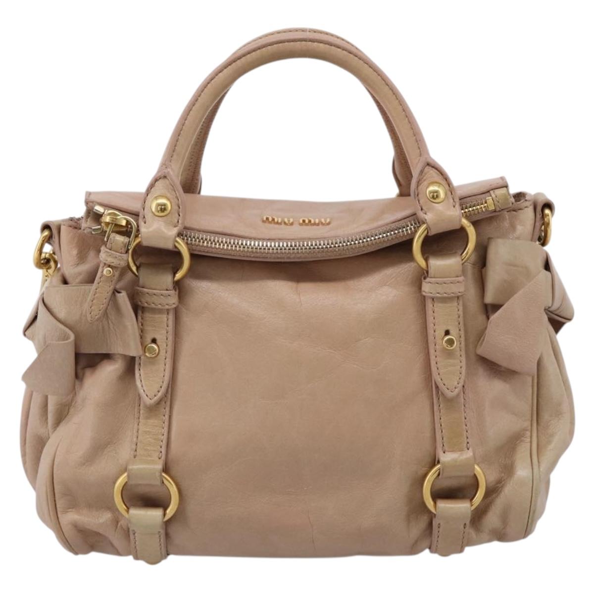 Miu Miu Vitellolux Hand Bag Leather 2way Pink Gold Tone Auth 207597V