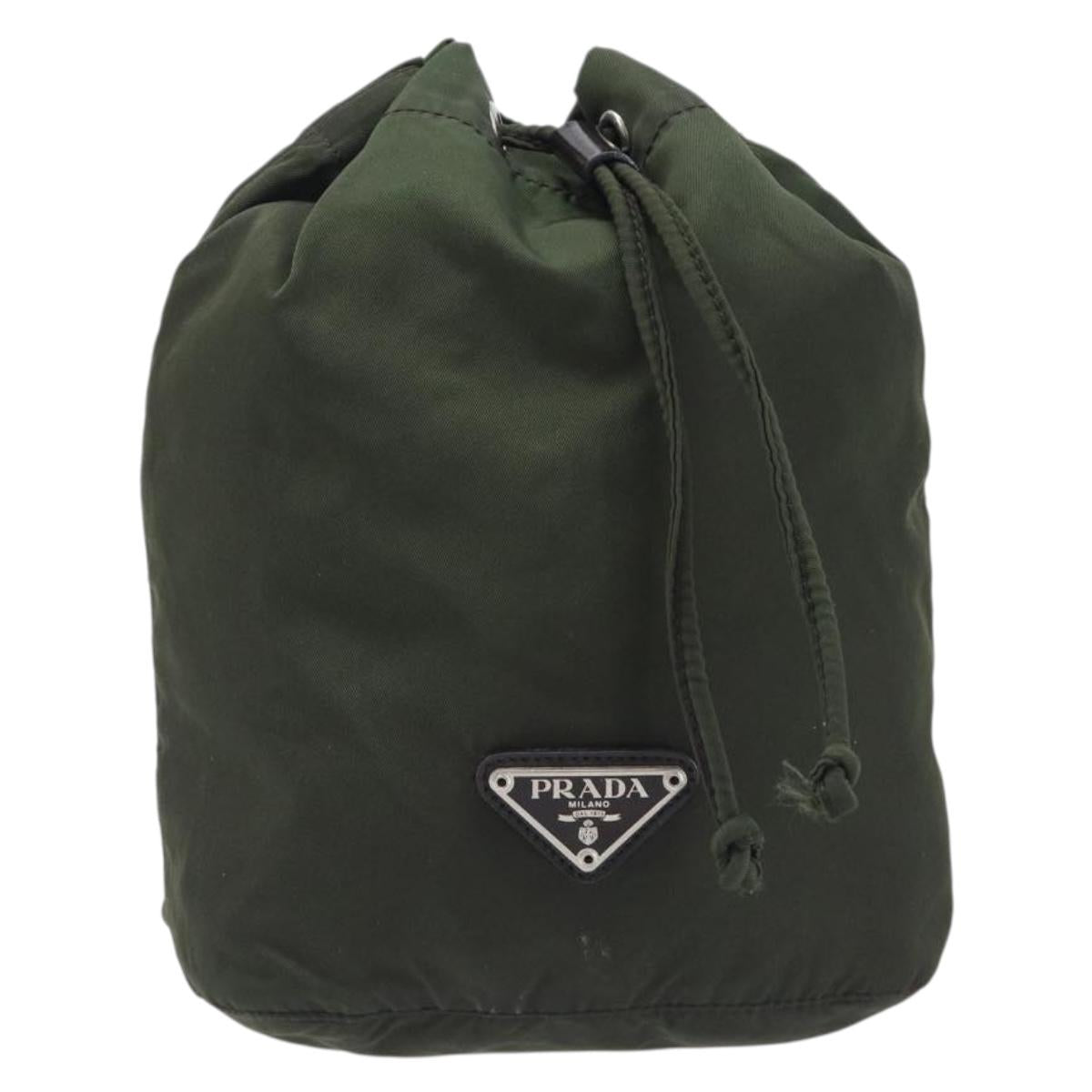 PRADA Pouch Nylon Green Silver Auth 207600A