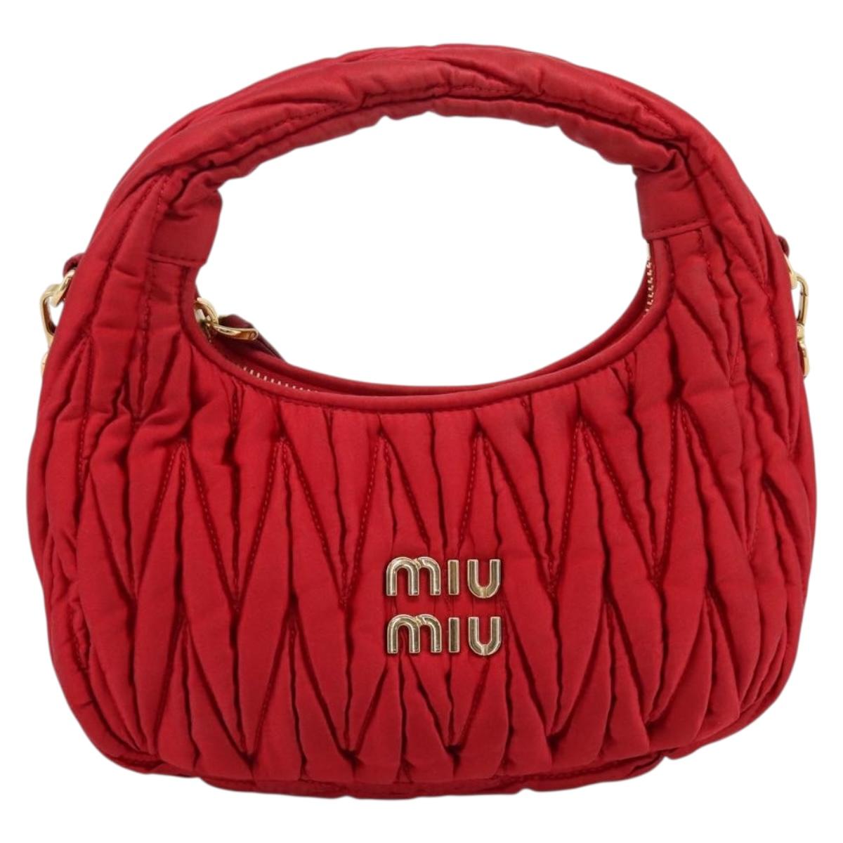 Miu Miu Matelasse Hand Bag Satin 2way Red Gold Auth 207610M