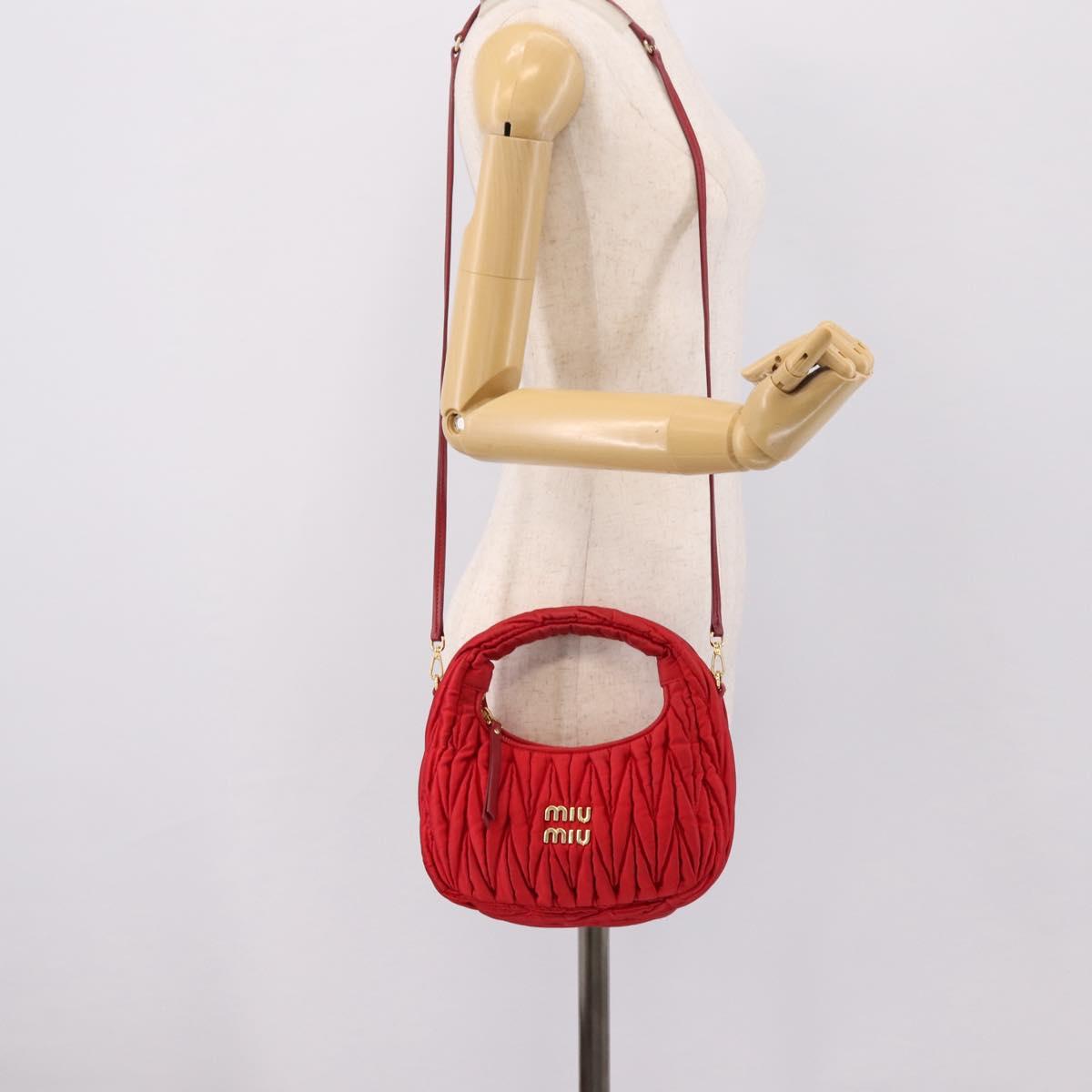 Miu Miu Matelasse Hand Bag Satin 2way Red Gold Auth 207610M