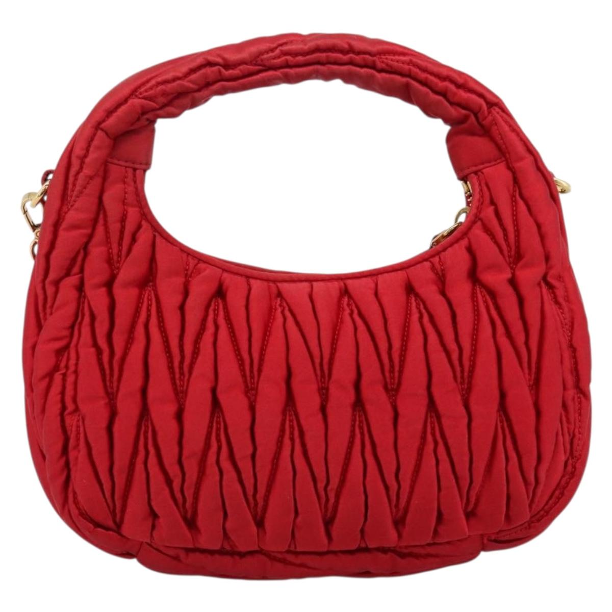 Miu Miu Matelasse Hand Bag Satin 2way Red Gold Auth 207610M
