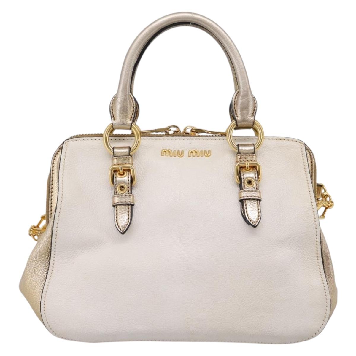 Miu Miu Madras Hand Bag Leather 2way Gold Auth 207611A