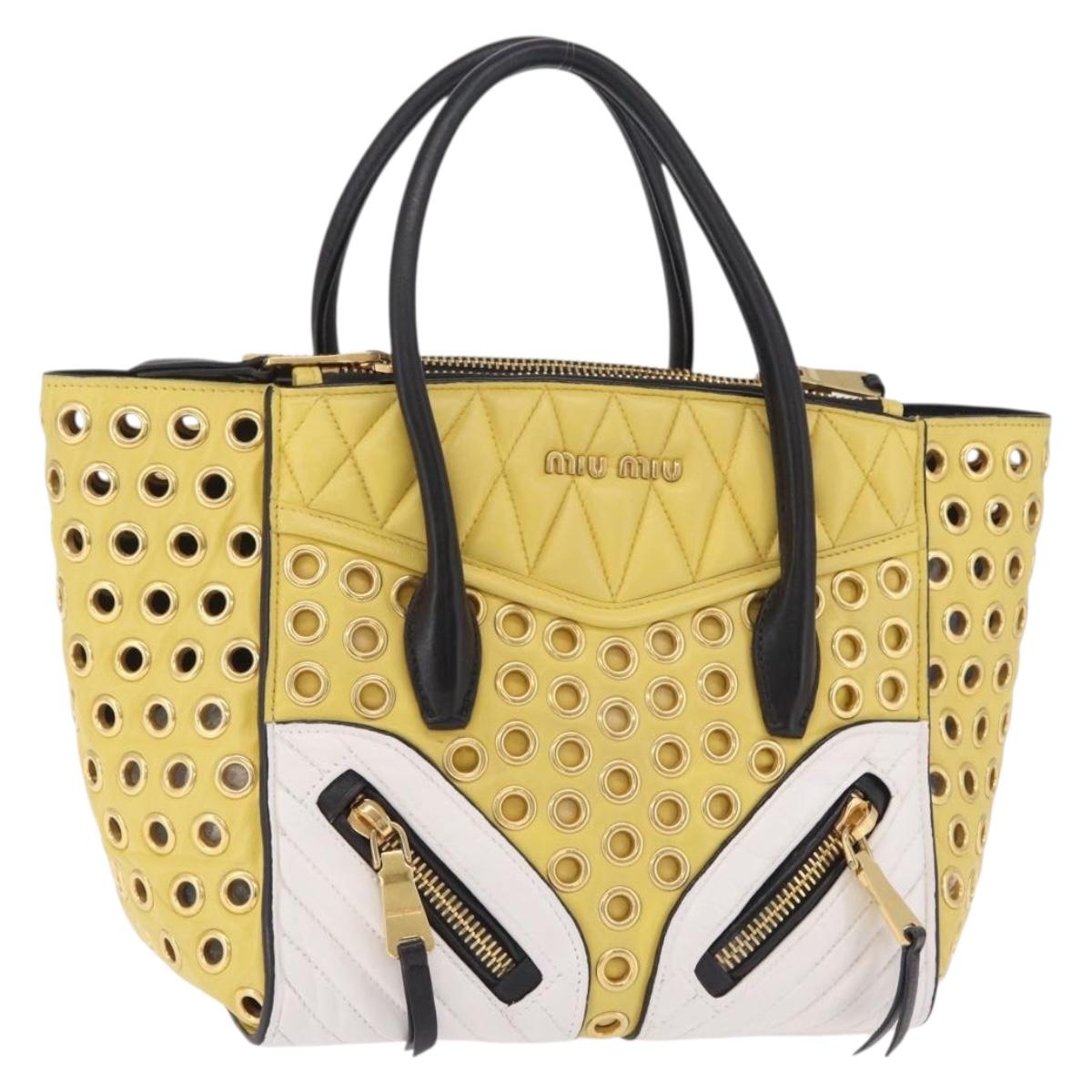Miu Miu Biker Hand Bag Leather 2way Yellow Gold Auth 207612A