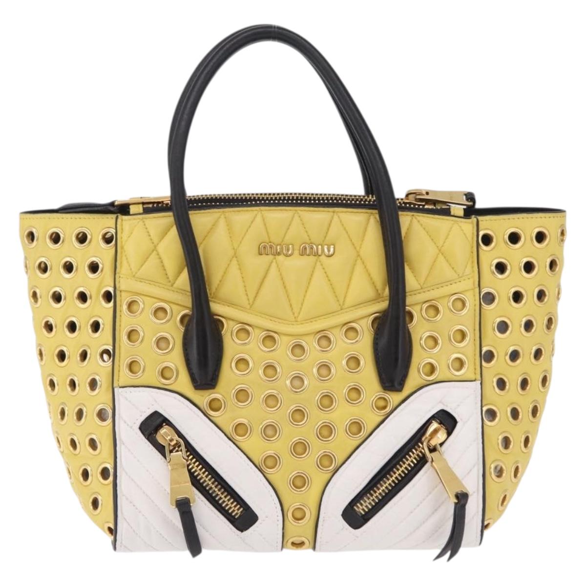 Miu Miu Biker Hand Bag Leather 2way Yellow Gold Auth 207612A