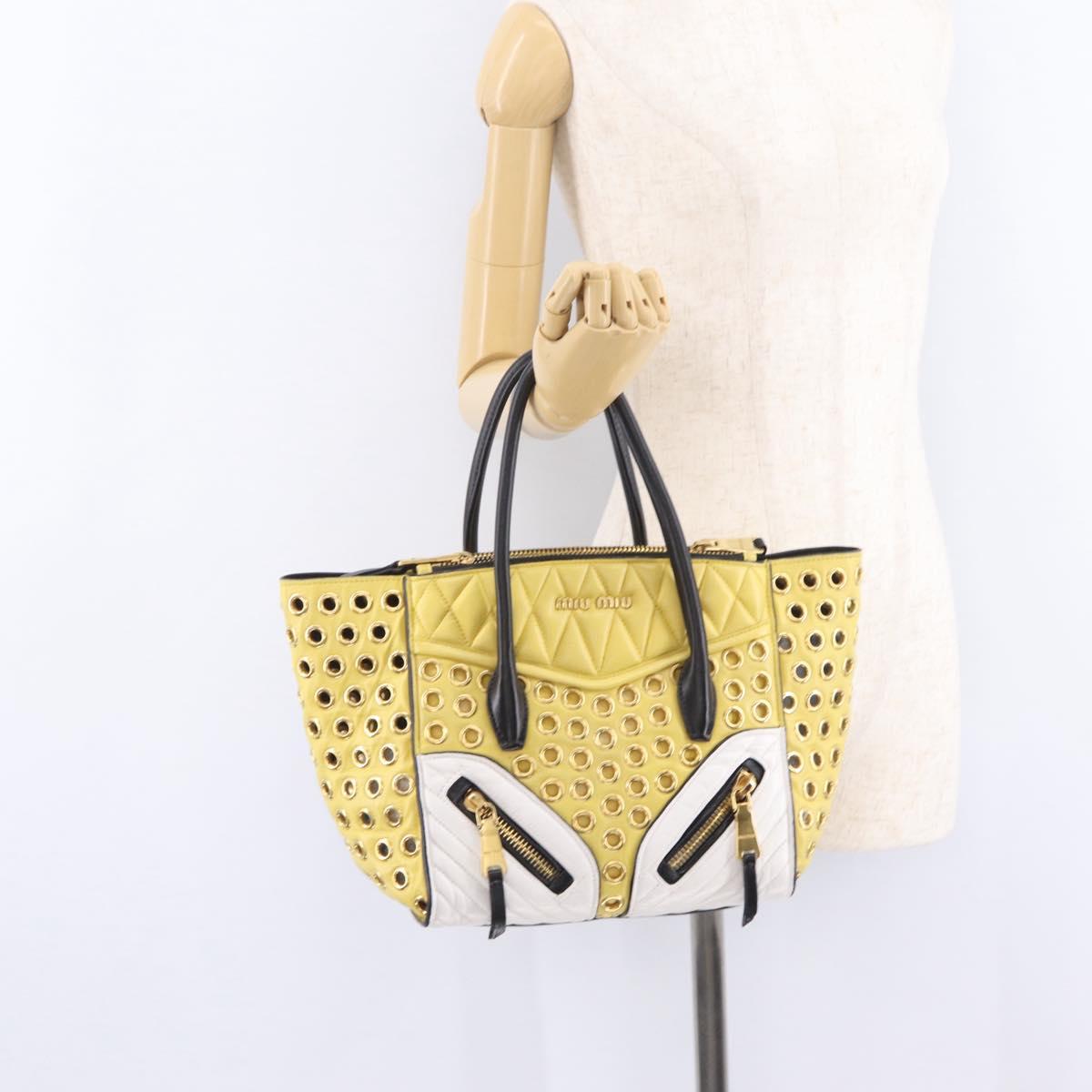 Miu Miu Biker Hand Bag Leather 2way Yellow Gold Auth 207612A