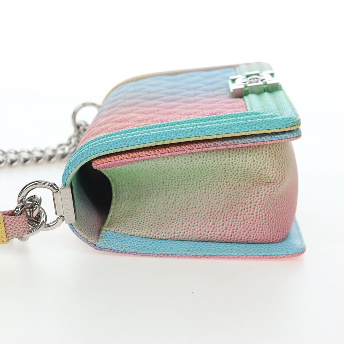 CHANEL Boy chanel Matelasse Chain Bag Caviar Skin Multicolor CC Auth 207613SM
