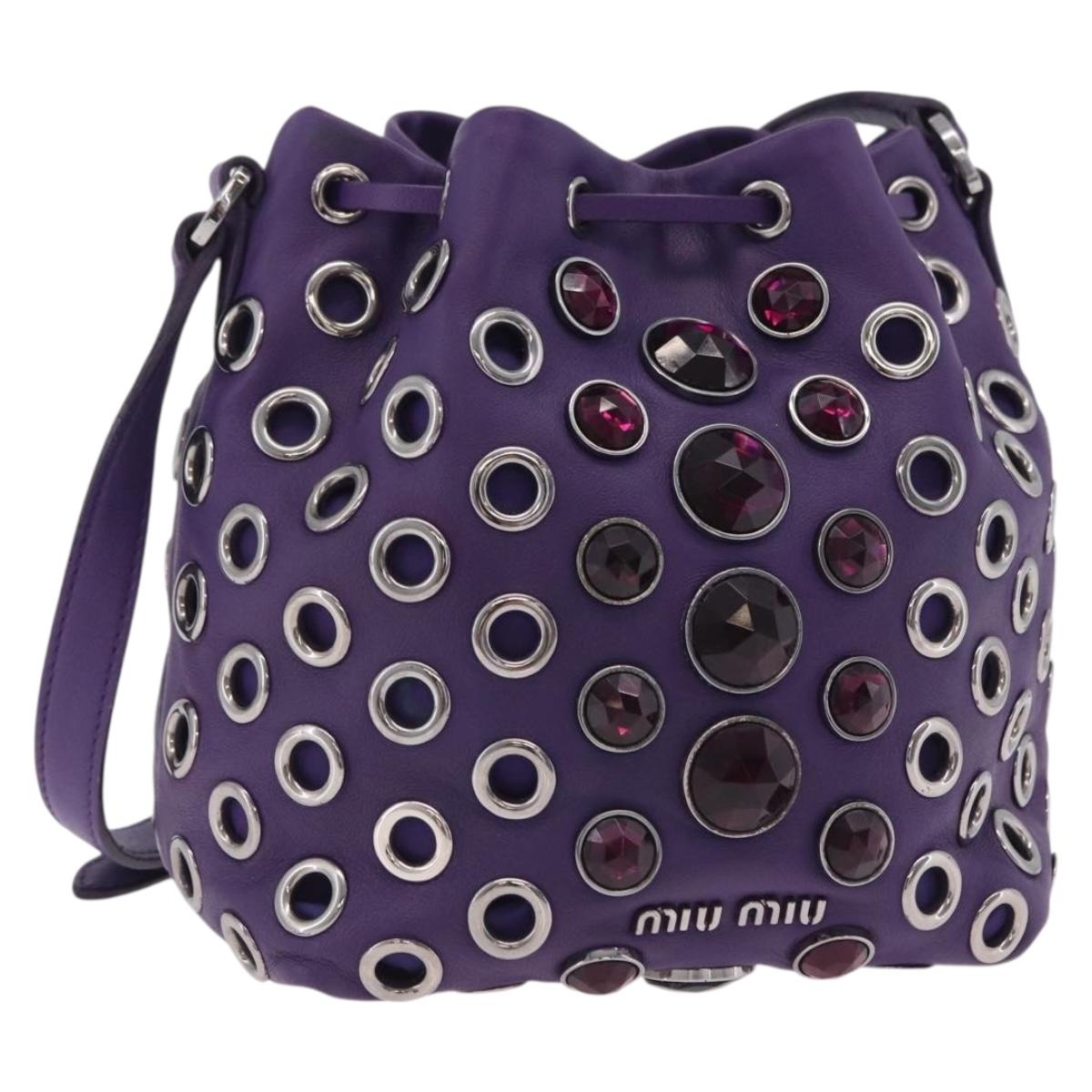 Miu Miu Shoulder Bag Leather Purple Silver Auth 207614V