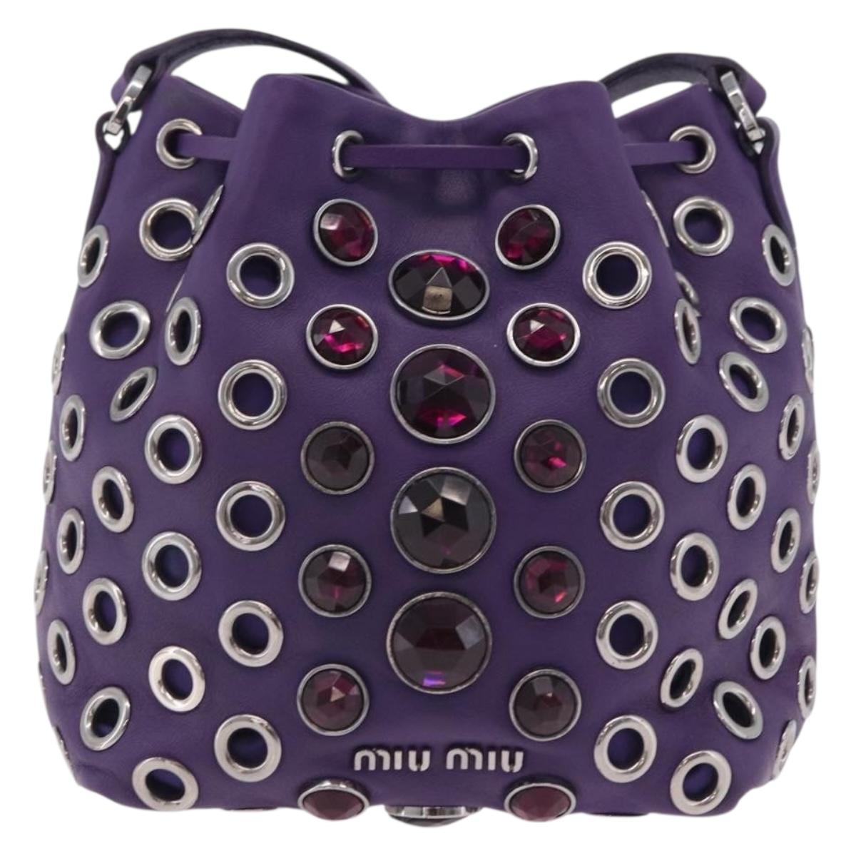 Miu Miu Shoulder Bag Leather Purple Silver Auth 207614V