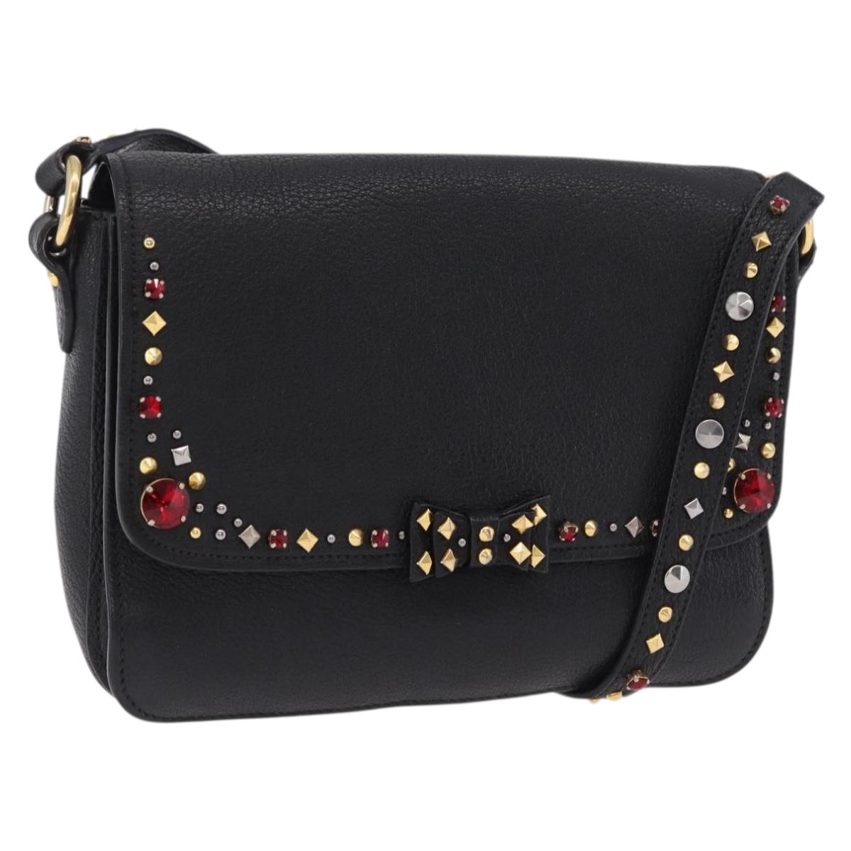 Miu Miu Shoulder Bag Leather Black Gold Auth 207615V