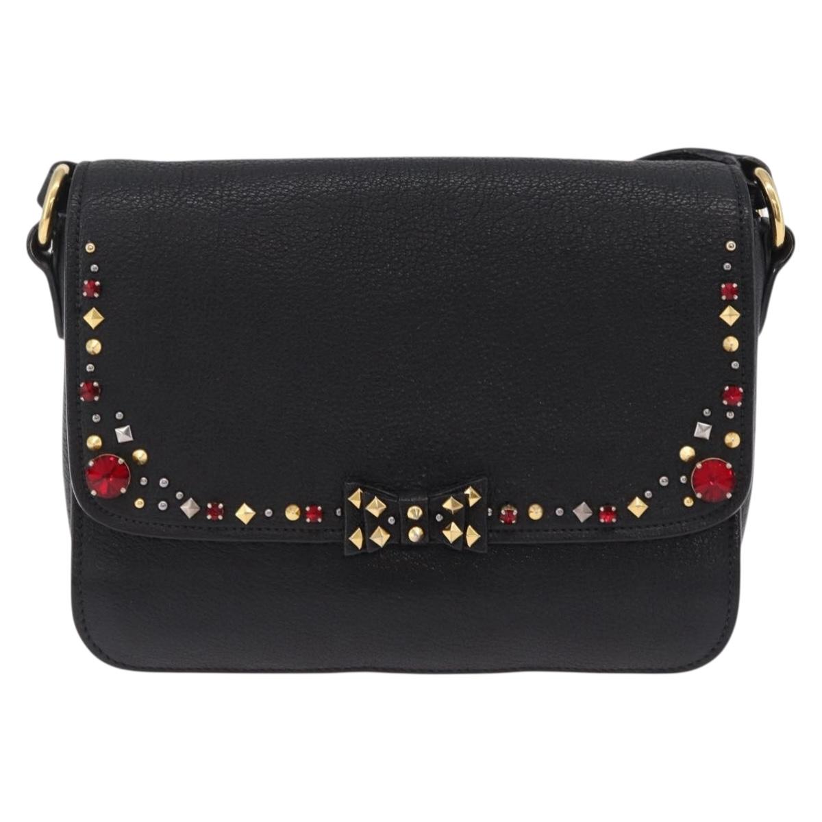 Miu Miu Shoulder Bag Leather Black Gold Auth 207615V
