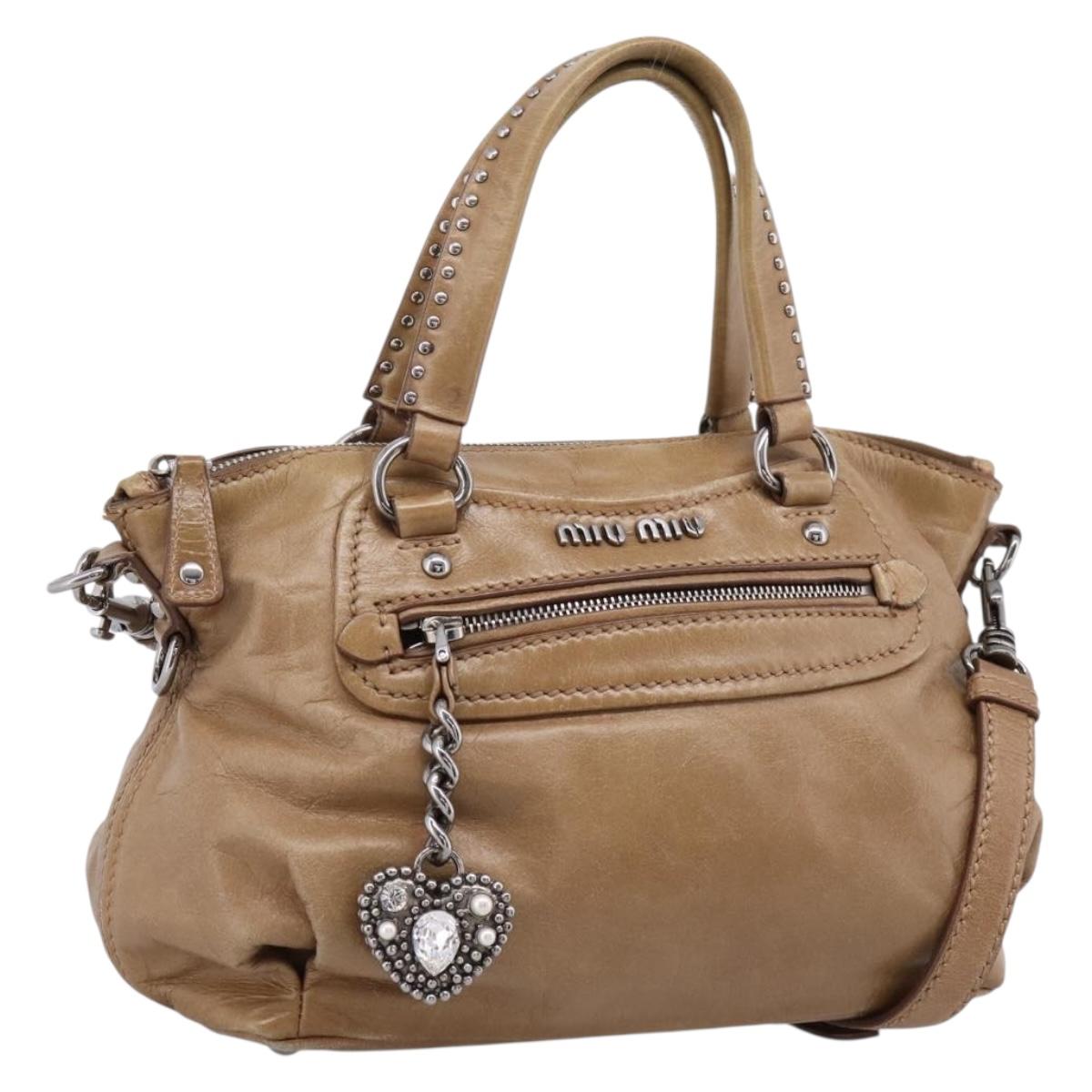 Miu Miu Hand Bag Leather 2way Brown Silver Auth 207616V