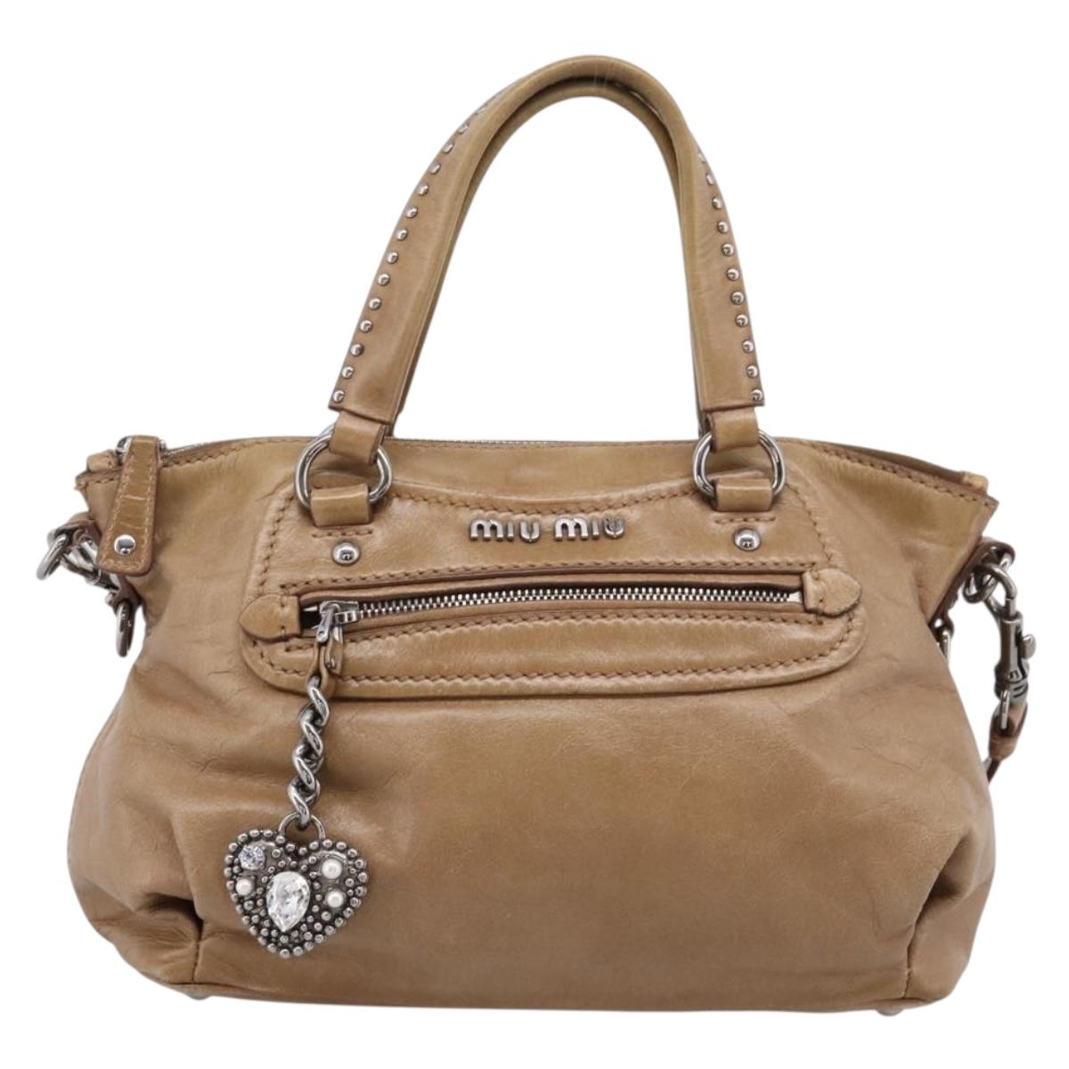 Miu Miu Hand Bag Leather 2way Brown Silver Auth 207616V