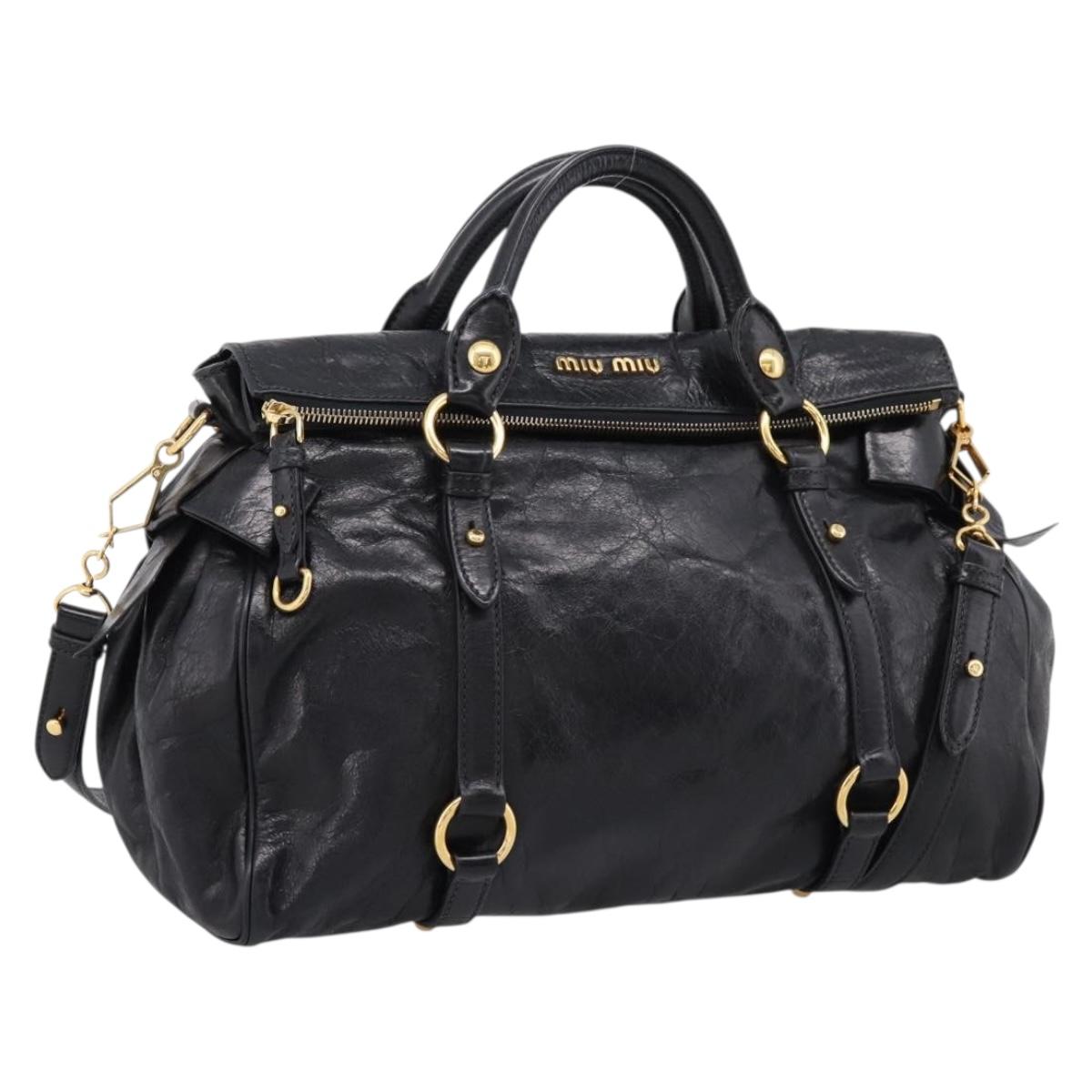 Miu Miu Hand Bag Vitellolux 2way Black Gold Auth 207617SAM