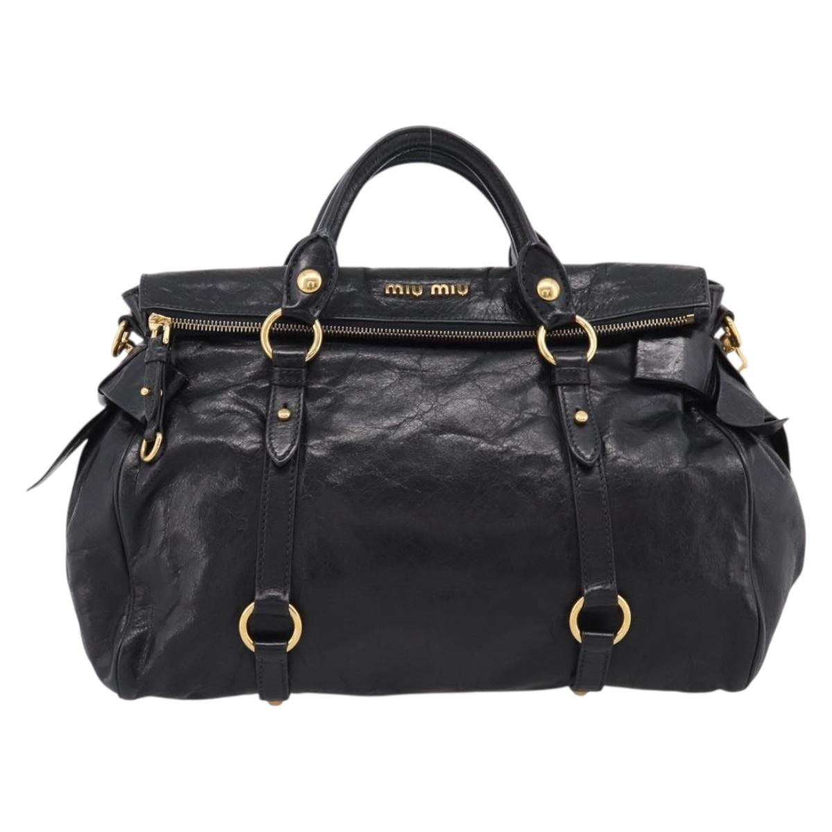 Miu Miu Hand Bag Vitellolux 2way Black Gold Auth 207617SAM