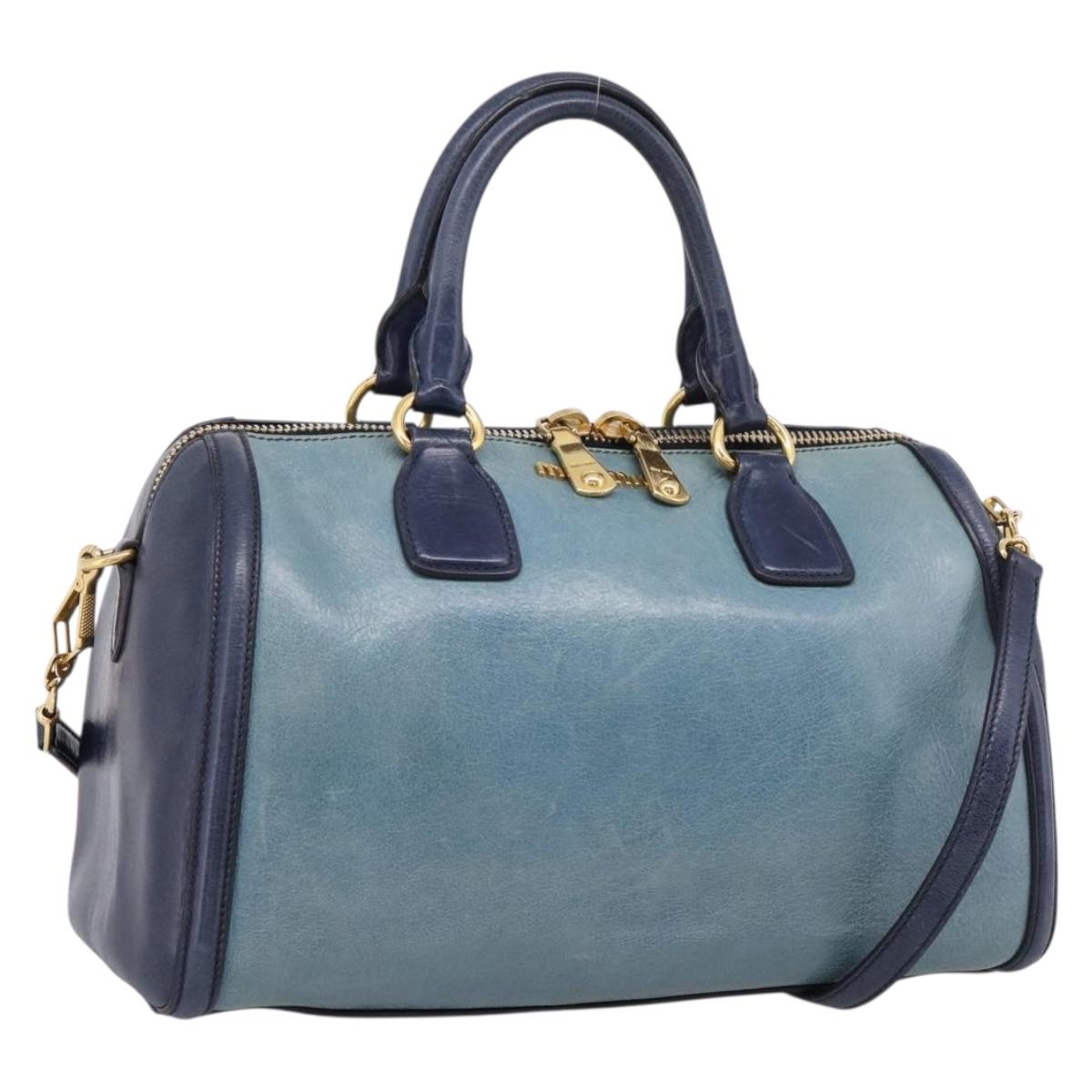 Miu Miu Hand Bag Vitellolux 2way Navy Gold Auth 207618