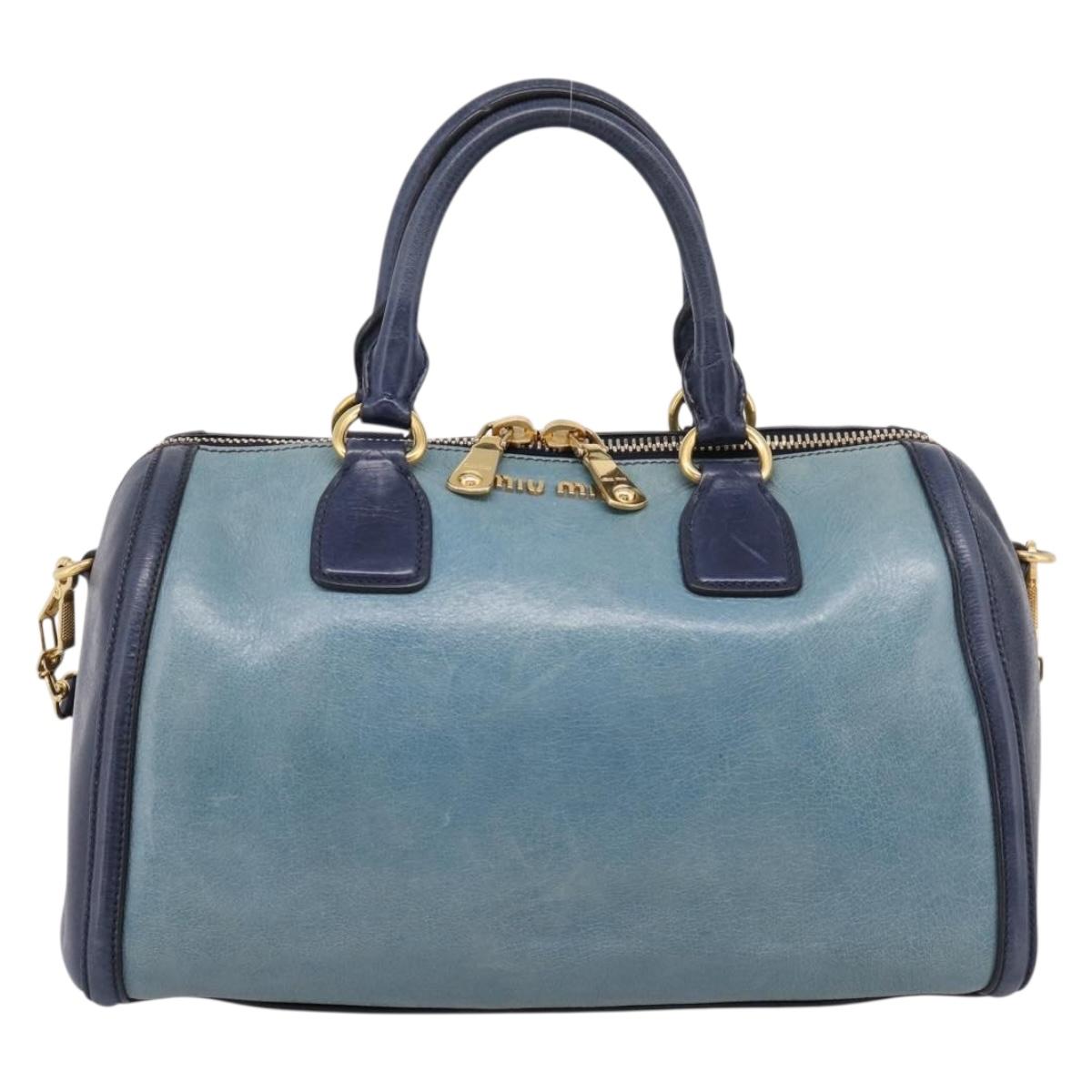 Miu Miu Hand Bag Vitellolux 2way Navy Gold Auth 207618