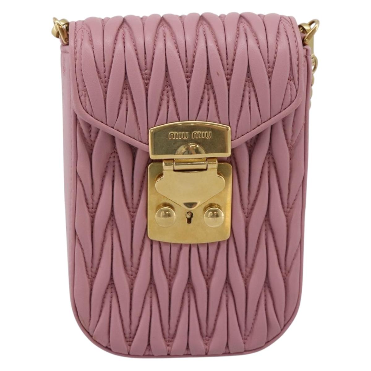 Miu Miu Matelasse Chain Shoulder Bag Leather Pink Gold Auth 207619V