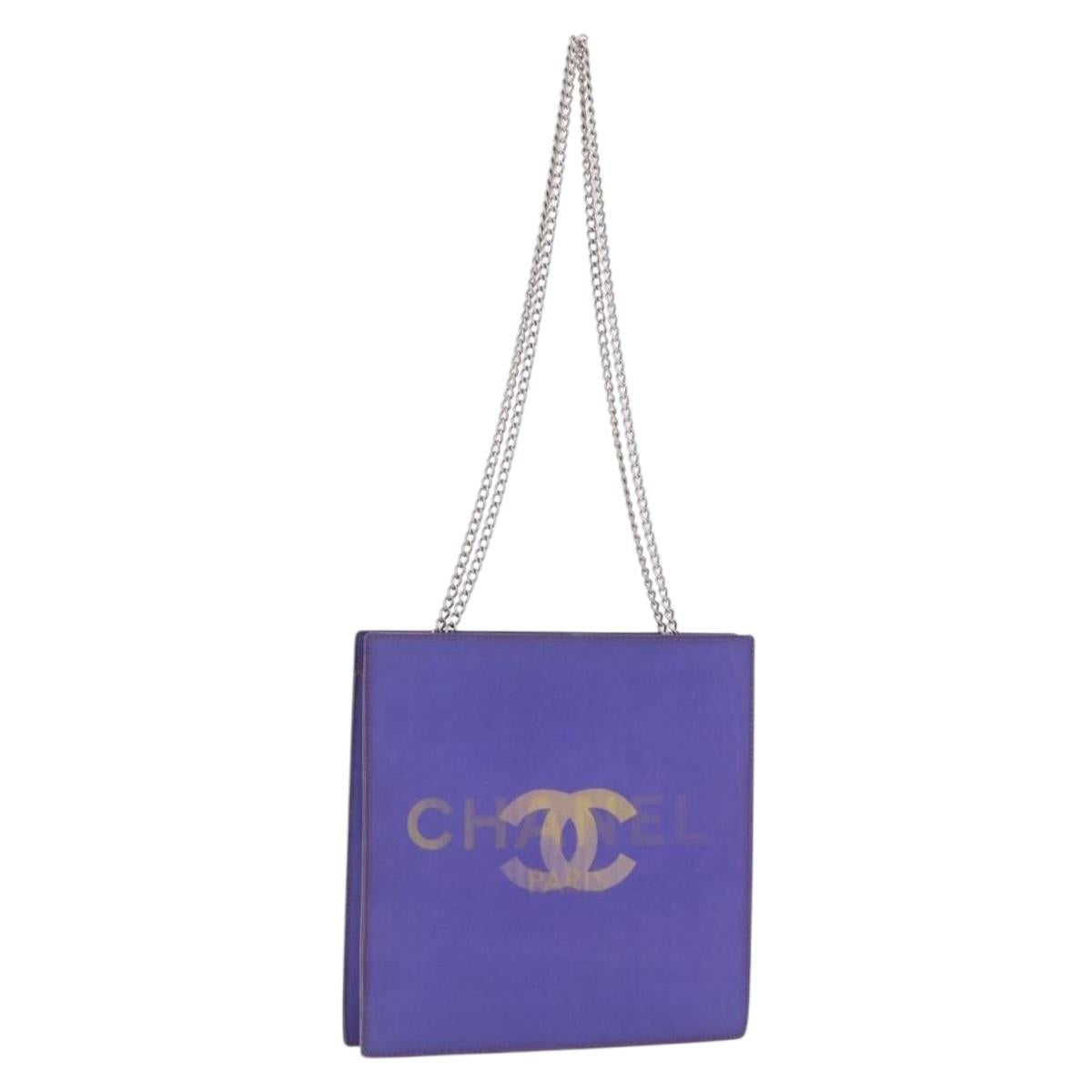 CHANEL Hologram Chain Shoulder Bag Vinyl Purple Silver CC Auth 207620A