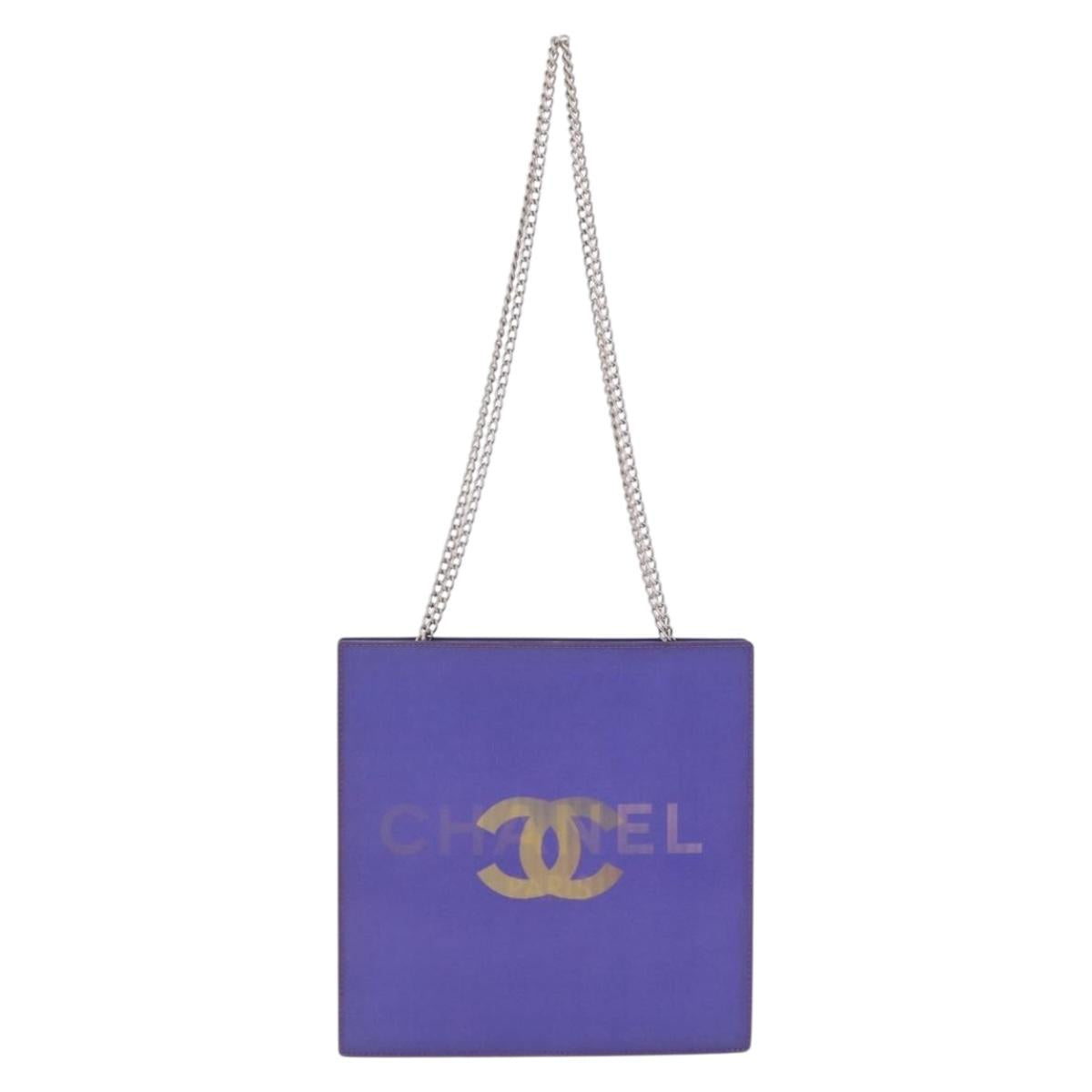 CHANEL Hologram Chain Shoulder Bag Vinyl Purple Silver CC Auth 207620A