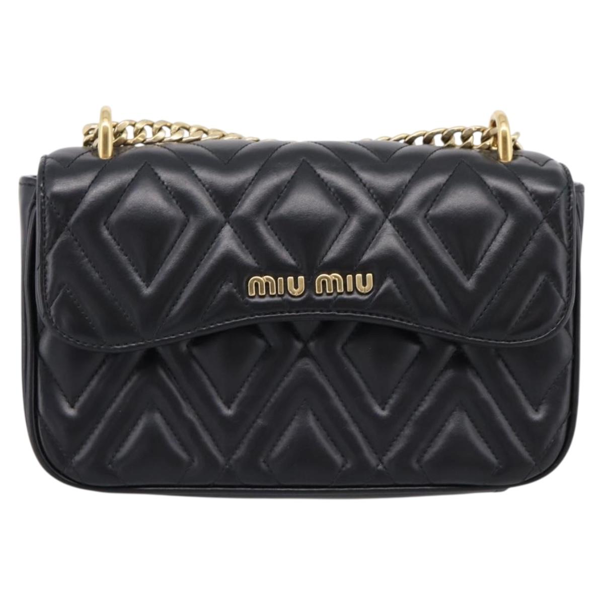 Miu Miu Chain Shoulder Bag Leather Black Gold Auth 207621SAM