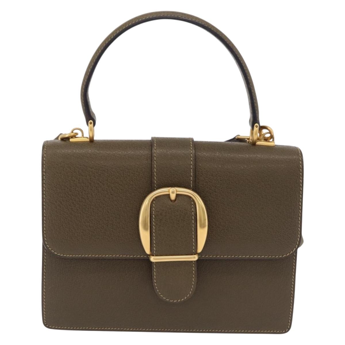 GUCCI Hand Bag Leather 2way Green Gold 000 26 0257 Auth 207631A