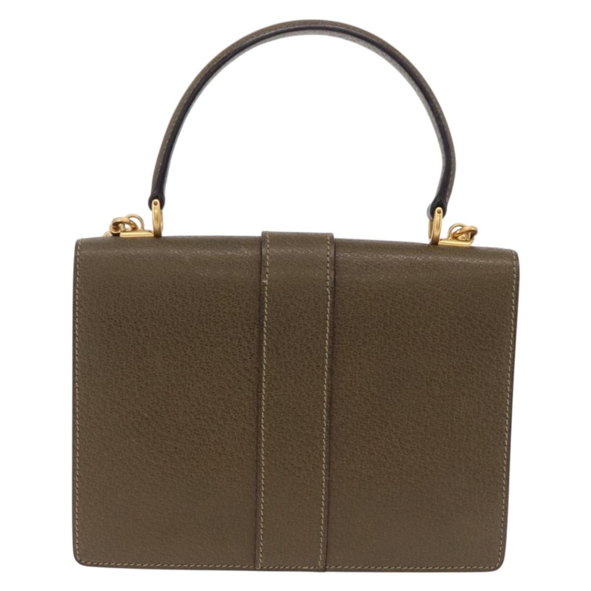 GUCCI Hand Bag Leather 2way Green Gold 000 26 0257 Auth 207631A