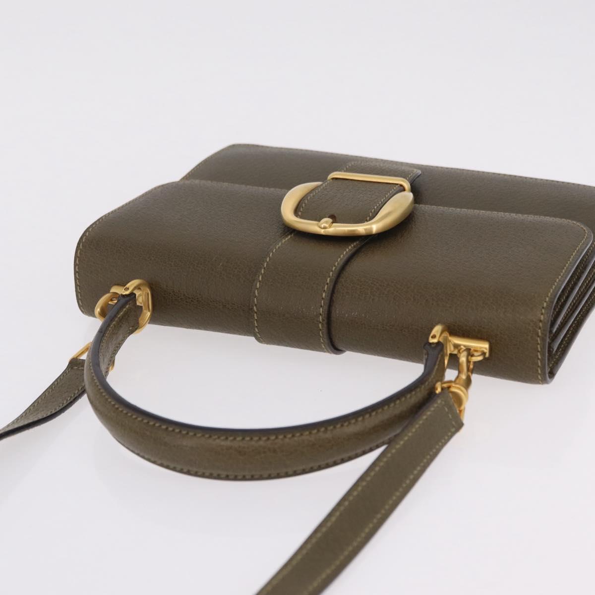 GUCCI Hand Bag Leather 2way Green Gold 000 26 0257 Auth 207631A