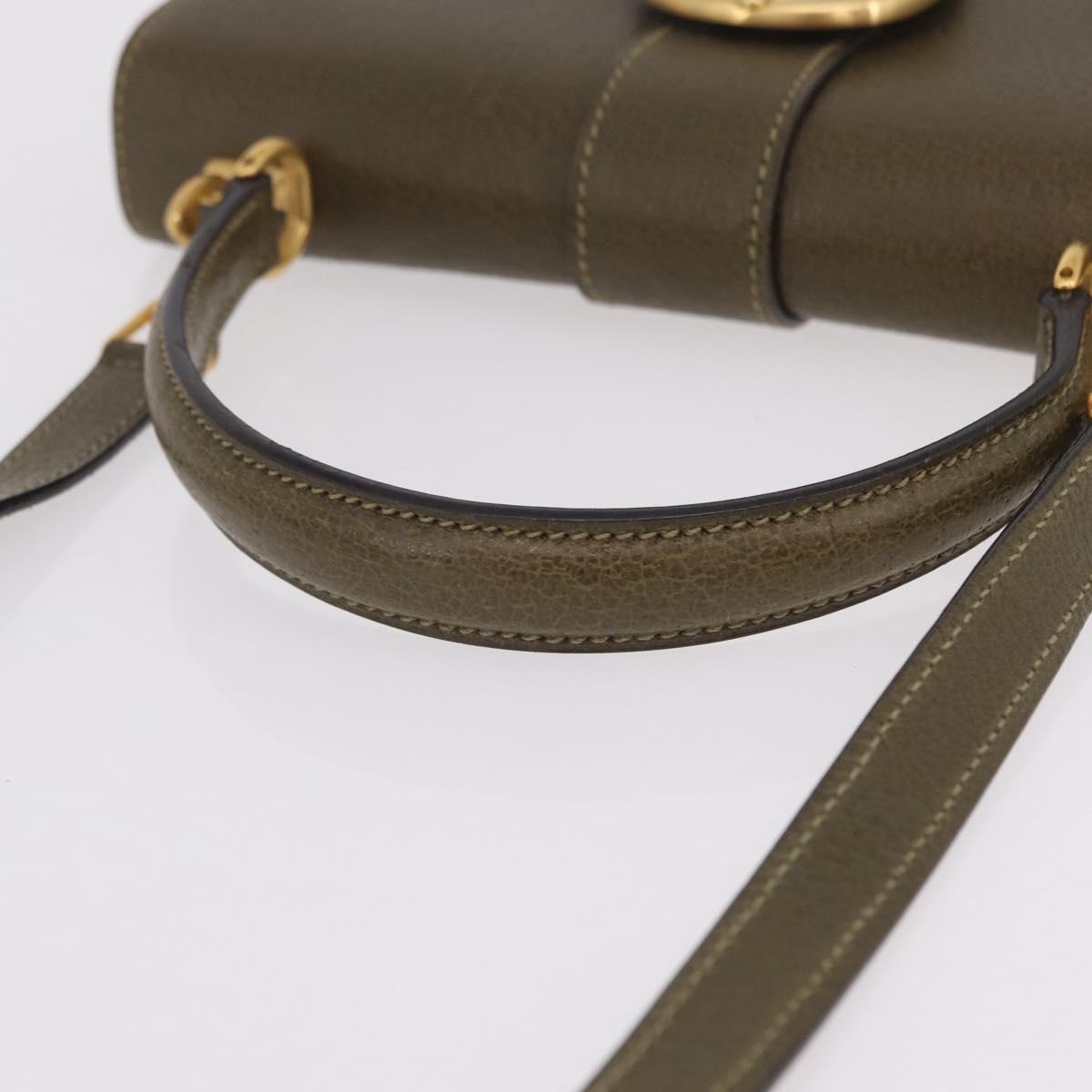 GUCCI Hand Bag Leather 2way Green Gold 000 26 0257 Auth 207631A