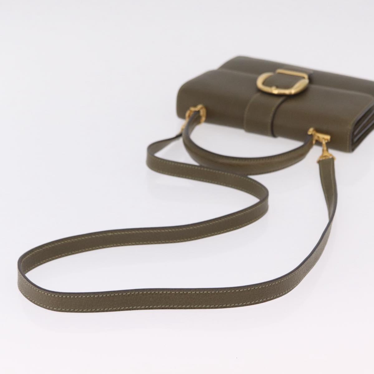 GUCCI Hand Bag Leather 2way Green Gold 000 26 0257 Auth 207631A