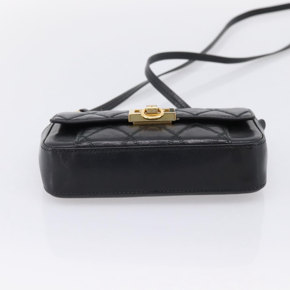 GIVENCHY Shoulder Bag Leather 2way Black Gold Auth 207635A
