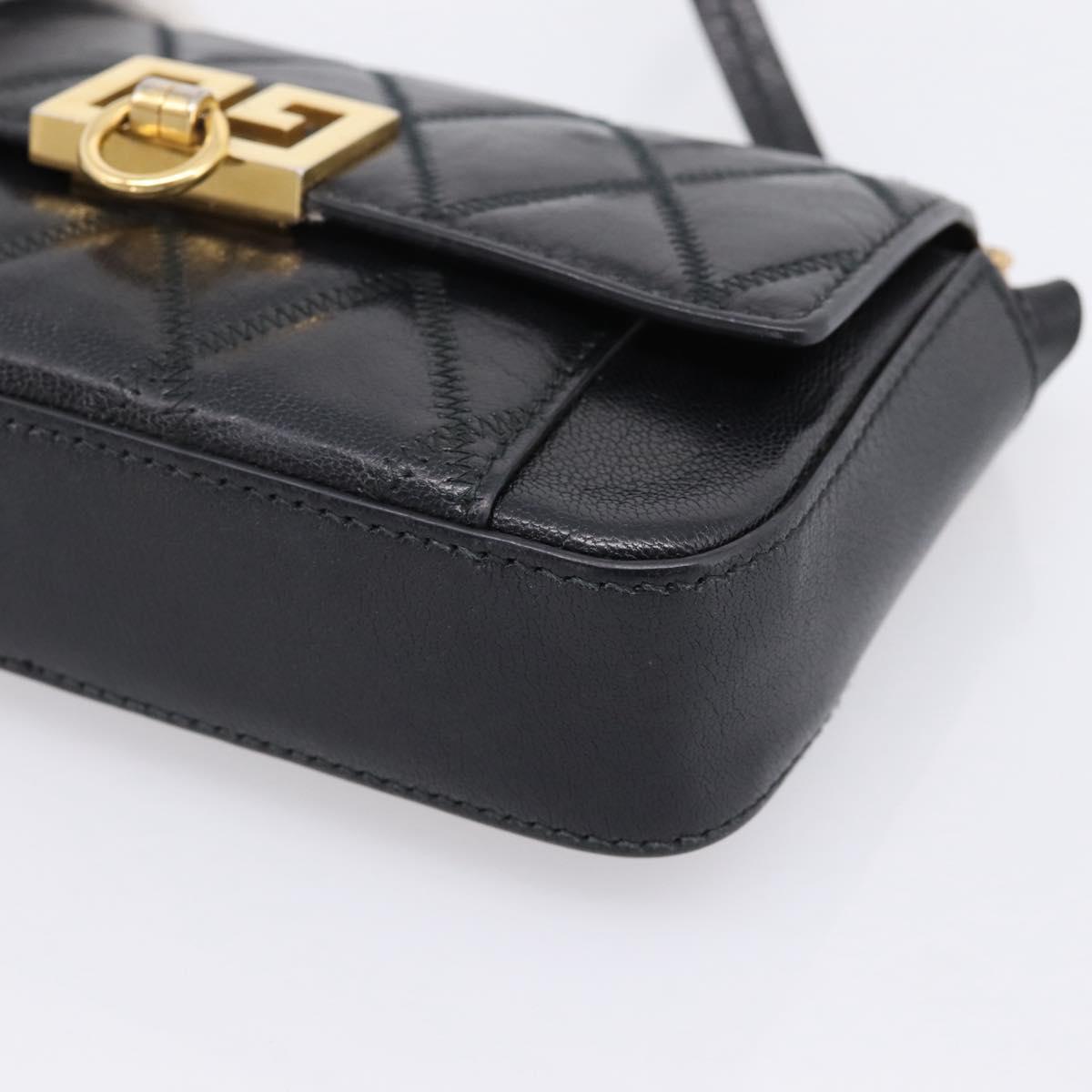 GIVENCHY Shoulder Bag Leather 2way Black Gold Auth 207635A