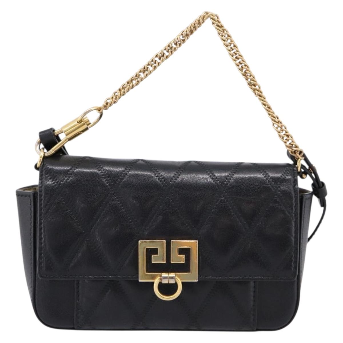 GIVENCHY Shoulder Bag Leather 2way Black Gold Auth 207635A