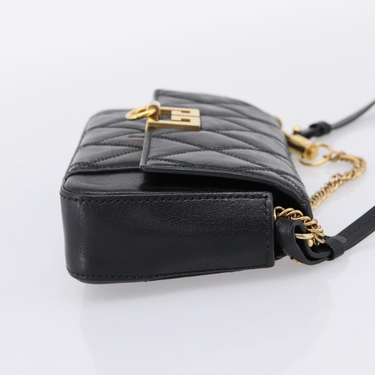 GIVENCHY Shoulder Bag Leather 2way Black Gold Auth 207635A