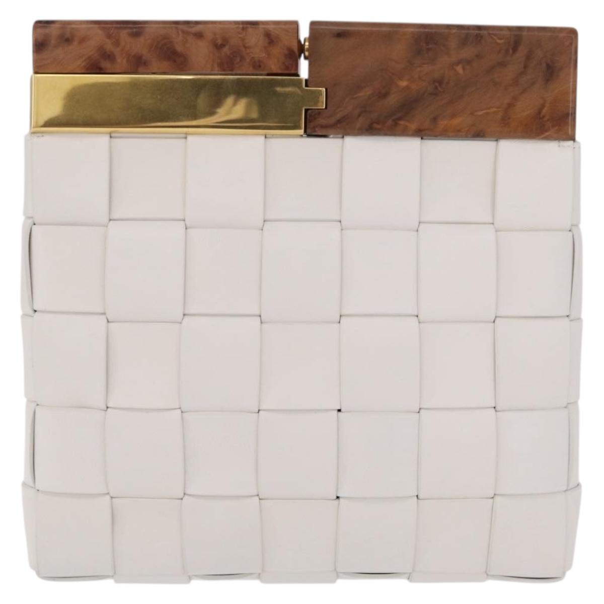 Bottega Veneta MAXI INTRECCIATO Clutch Bag Leather White Gold Auth 207638M